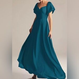 Formal. Bridal, Mother of Bride Groom. Gorgeous green satin dress- A line